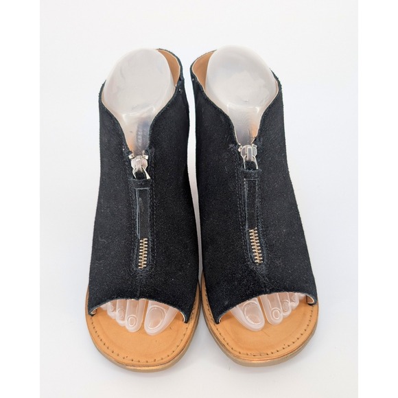 Latigo Venice Sandals Womens 8M Black Suede Leather Zip Up Block Heel Peep Toe
